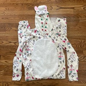 Justice Llama Print Kids Pajamas - White and Pink